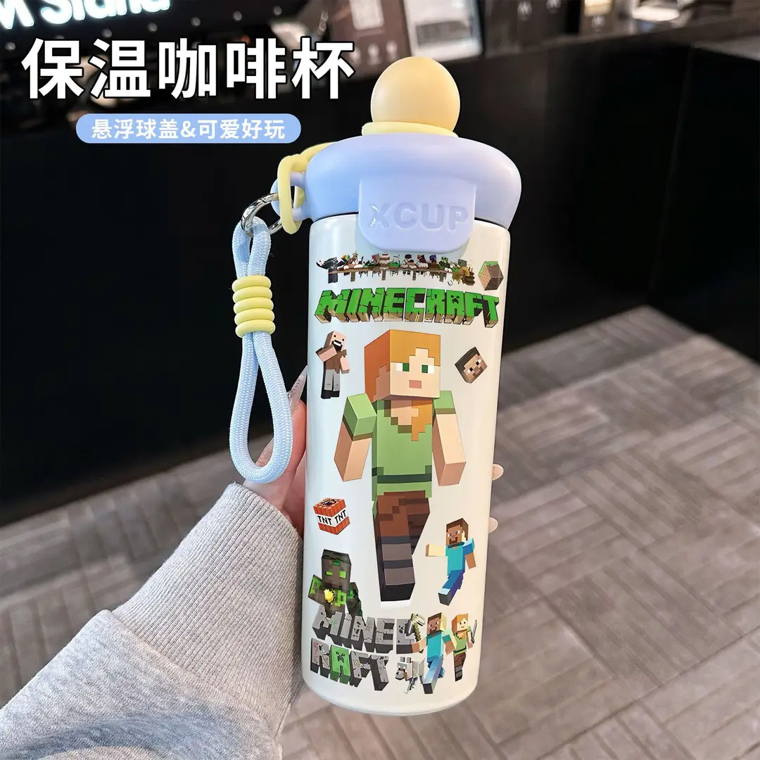 Fq Minecraft Insulated Cup Pixel Man 316 Stainless Steel Straw Water Cup Portable Large Capacity Student Male