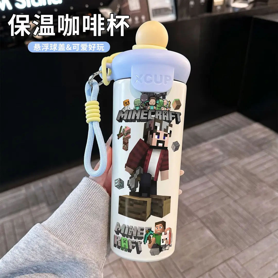 Fq Minecraft Insulated Cup Pixel Man 316 Stainless Steel Straw Water Cup Portable Large Capacity Student Male