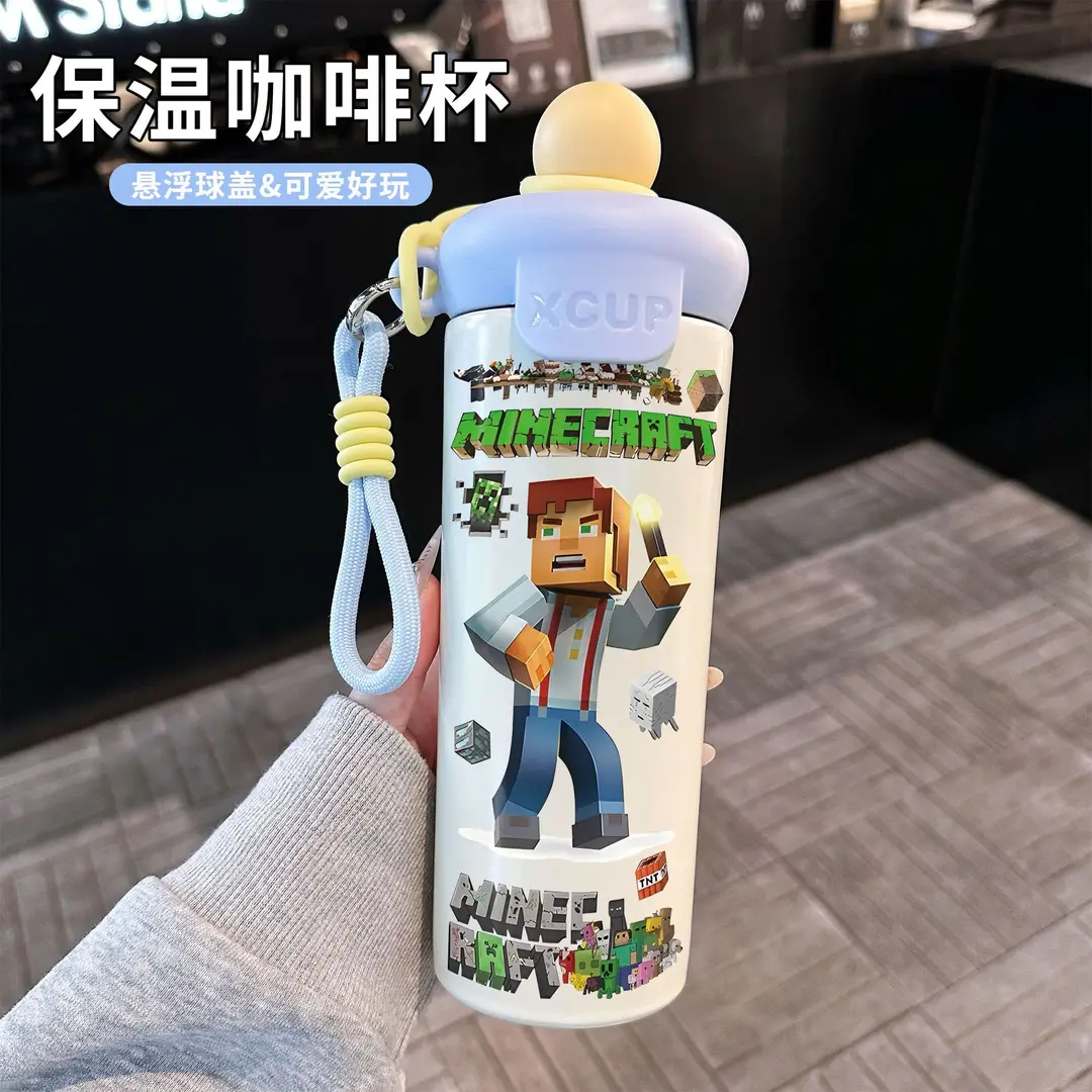 Fq Minecraft Insulated Cup Pixel Man 316 Stainless Steel Straw Water Cup Portable Large Capacity Student Male