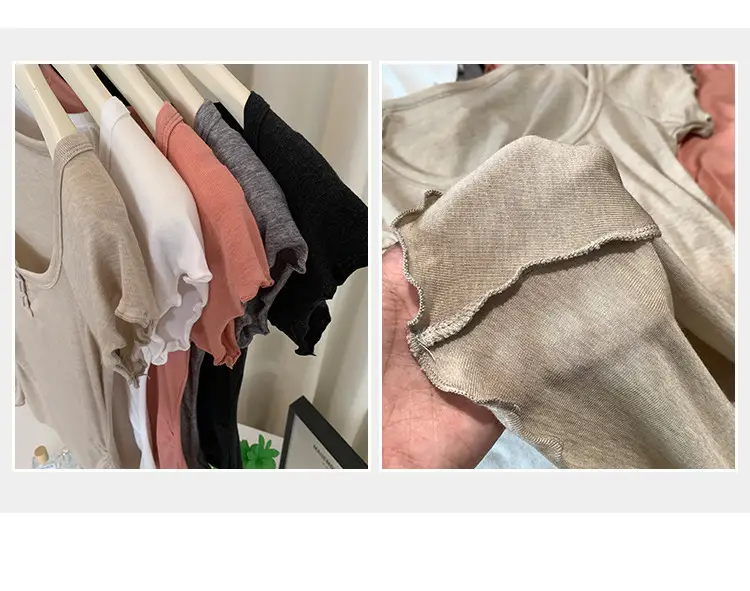 French-Style Chic U-Neck Ruffled Button Short-Sleeve T-Shirt for Women, Summer 2026 New Design, Unique Top — feature 4