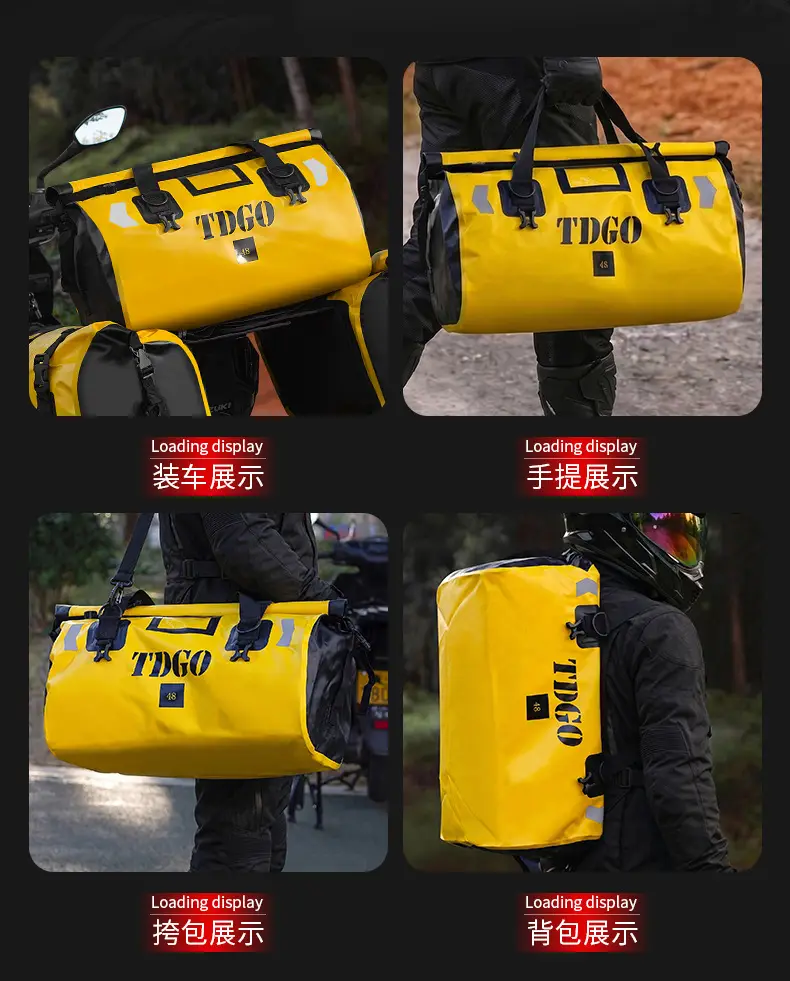 Motorcycle rear seat bag, helmet bag, rear luggage bag, storage bag, waterproof travel shoulder bag, riding pannier bag — feature 12
