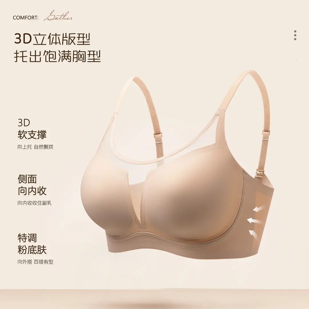 Tingmei's Same Style Seamless Underwear for Women, Summer Large Bust Minimizing Anti-Sagging Wireless Bra, Invisible Bra
