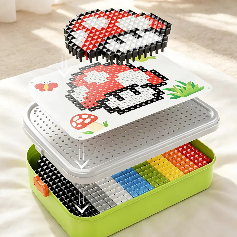 3D Mushroom-Shaped Peg Puzzle Cross-Border Children's DIY Puzzle Storage Box Insertable Educational Early Learning Assembly Toy Wholesale