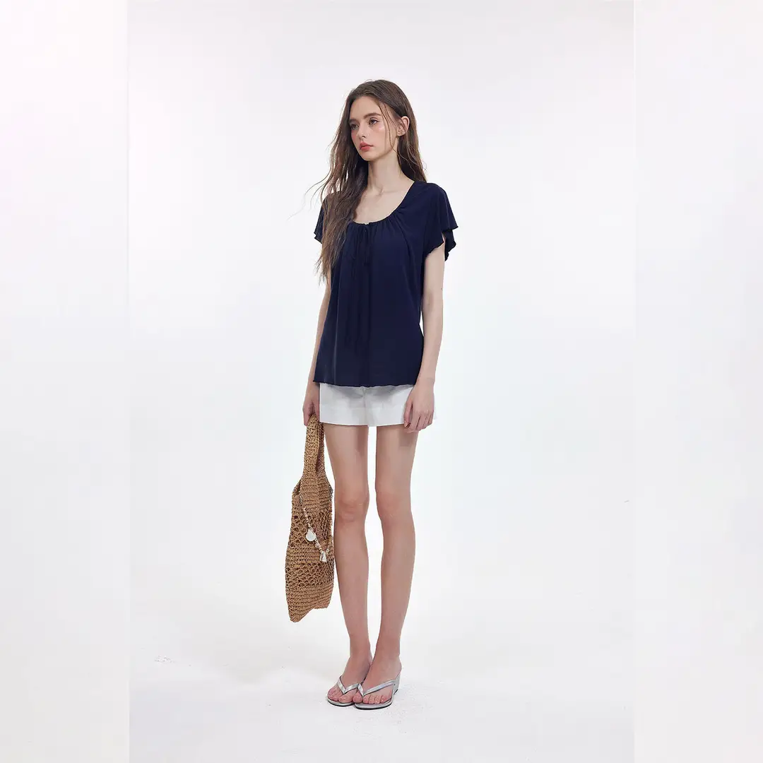 Korean-Style New Design with a Gentle and Relaxed Feel, Bow Tie Waist-Cinching Slim-Fit Short-Sleeve T-Shirt Top — feature 12