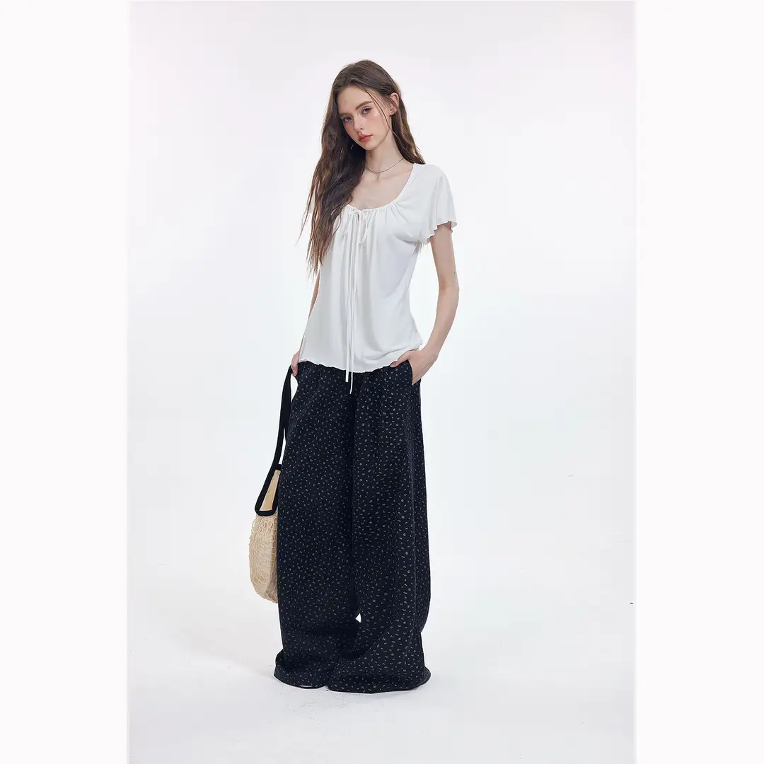 Korean-Style New Design with a Gentle and Relaxed Feel, Bow Tie Waist-Cinching Slim-Fit Short-Sleeve T-Shirt Top — feature 14