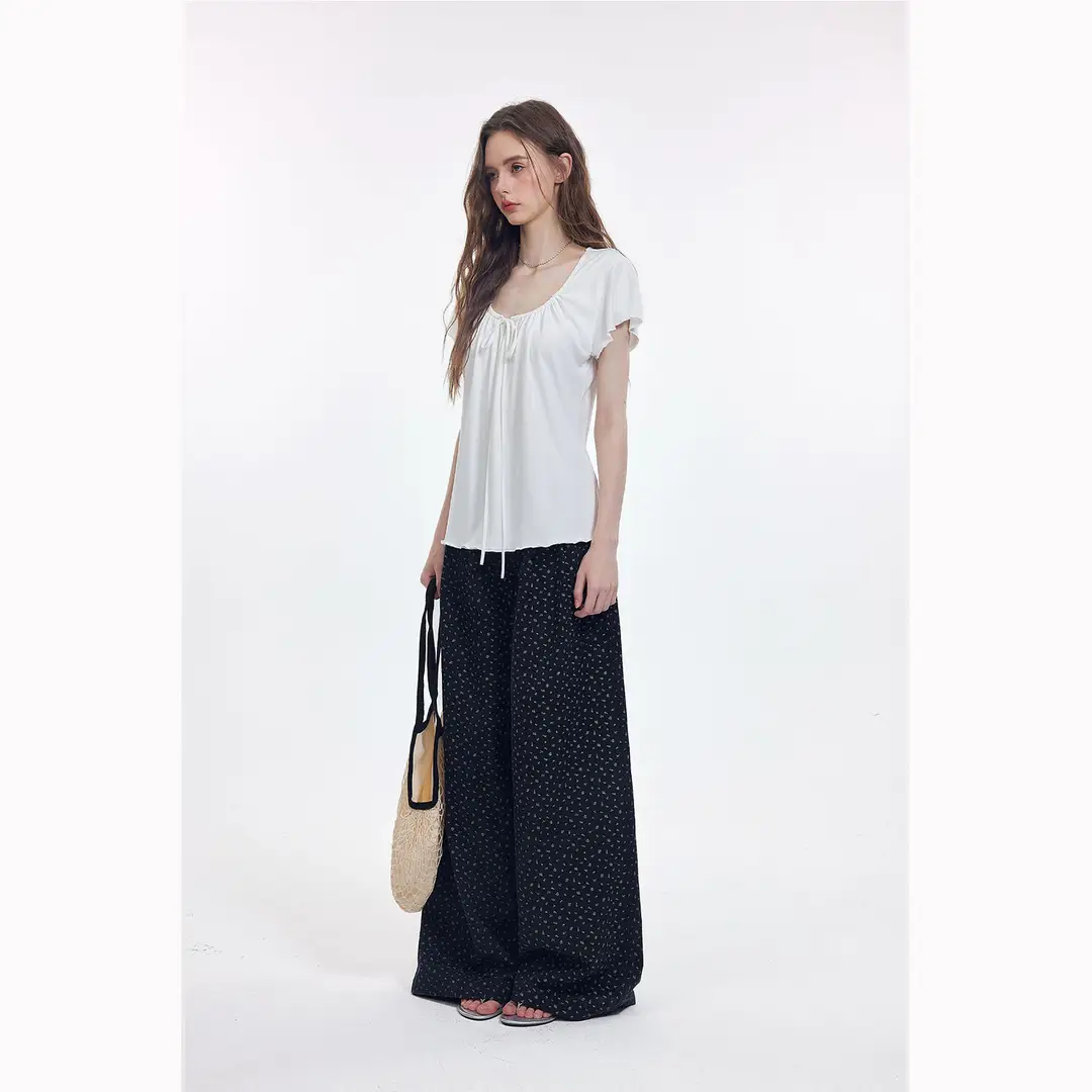 Korean-Style New Design with a Gentle and Relaxed Feel, Bow Tie Waist-Cinching Slim-Fit Short-Sleeve T-Shirt Top — feature 15