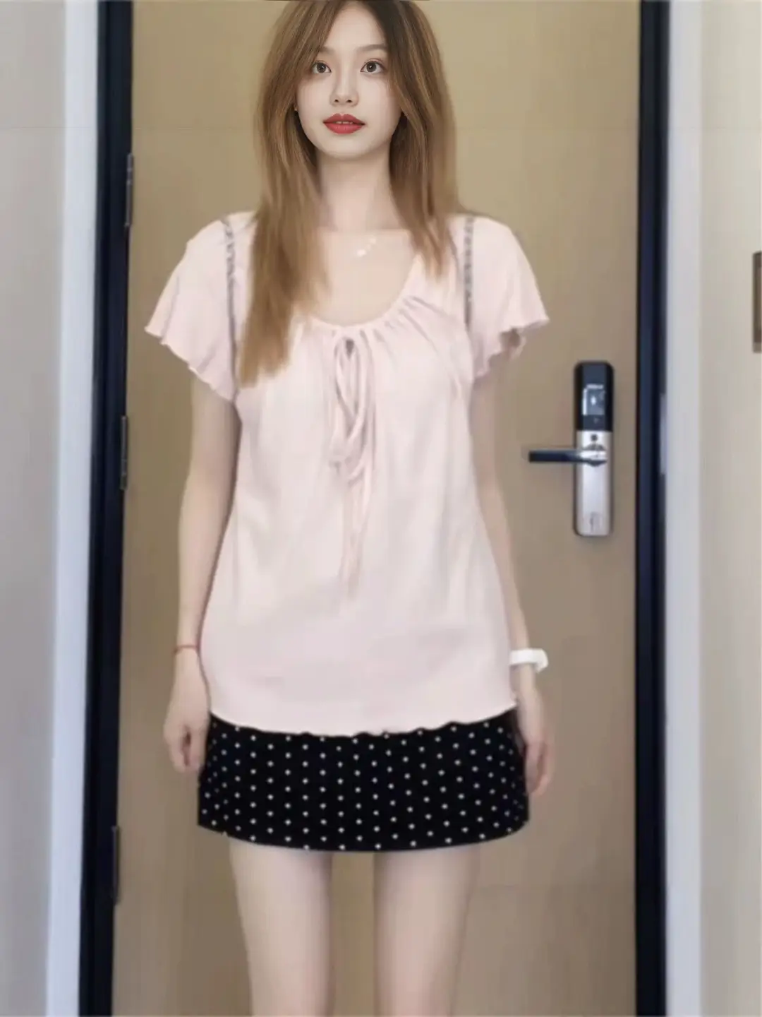 Korean-Style New Design with a Gentle and Relaxed Feel, Bow Tie Waist-Cinching Slim-Fit Short-Sleeve T-Shirt Top — feature 23