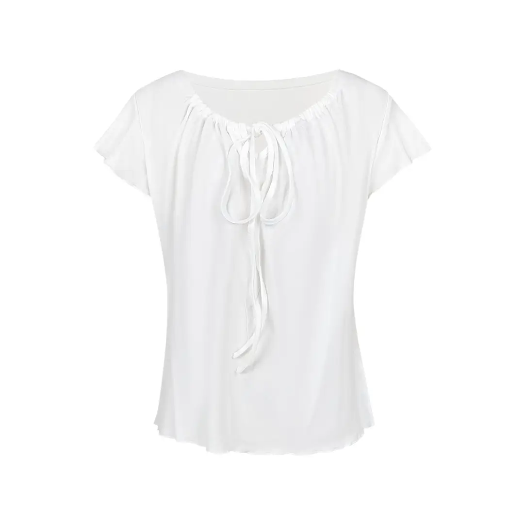 Korean-Style New Design with a Gentle and Relaxed Feel, Bow Tie Waist-Cinching Slim-Fit Short-Sleeve T-Shirt Top — feature 25