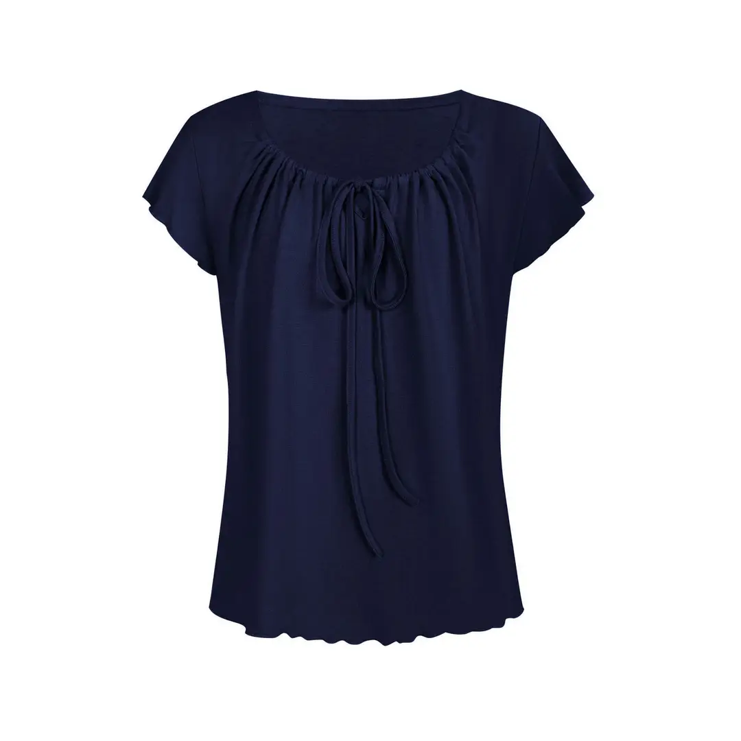 Korean-Style New Design with a Gentle and Relaxed Feel, Bow Tie Waist-Cinching Slim-Fit Short-Sleeve T-Shirt Top — feature 26