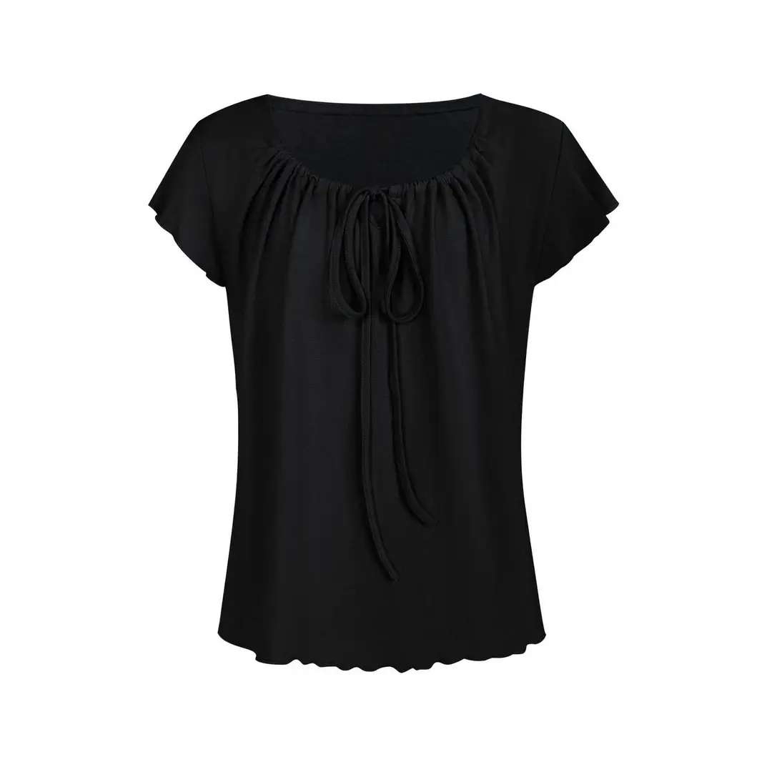 Korean-Style New Design with a Gentle and Relaxed Feel, Bow Tie Waist-Cinching Slim-Fit Short-Sleeve T-Shirt Top — feature 27