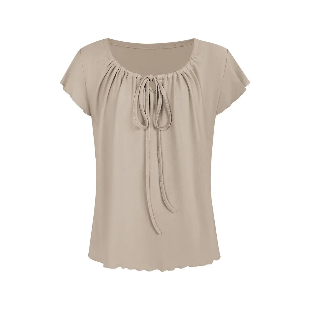 Korean-Style New Design with a Gentle and Relaxed Feel, Bow Tie Waist-Cinching Slim-Fit Short-Sleeve T-Shirt Top — feature 30