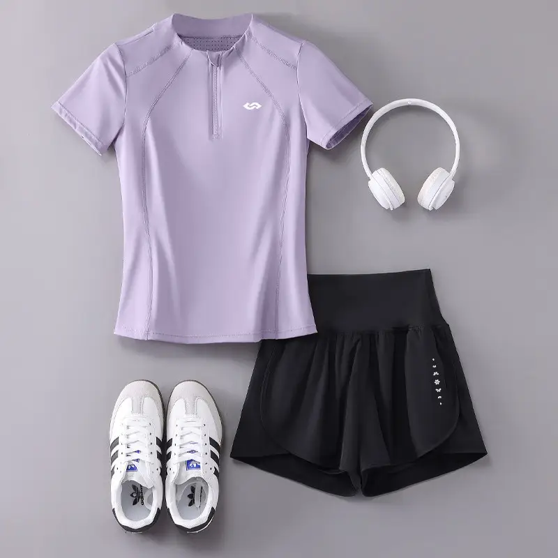 Professional Running Women's Sports Suit 2026 New Style Yoga Wear Short-Sleeved Morning Running Quick-Drying Clothing Breathable Sweat-Absorbent Fitness Clothing