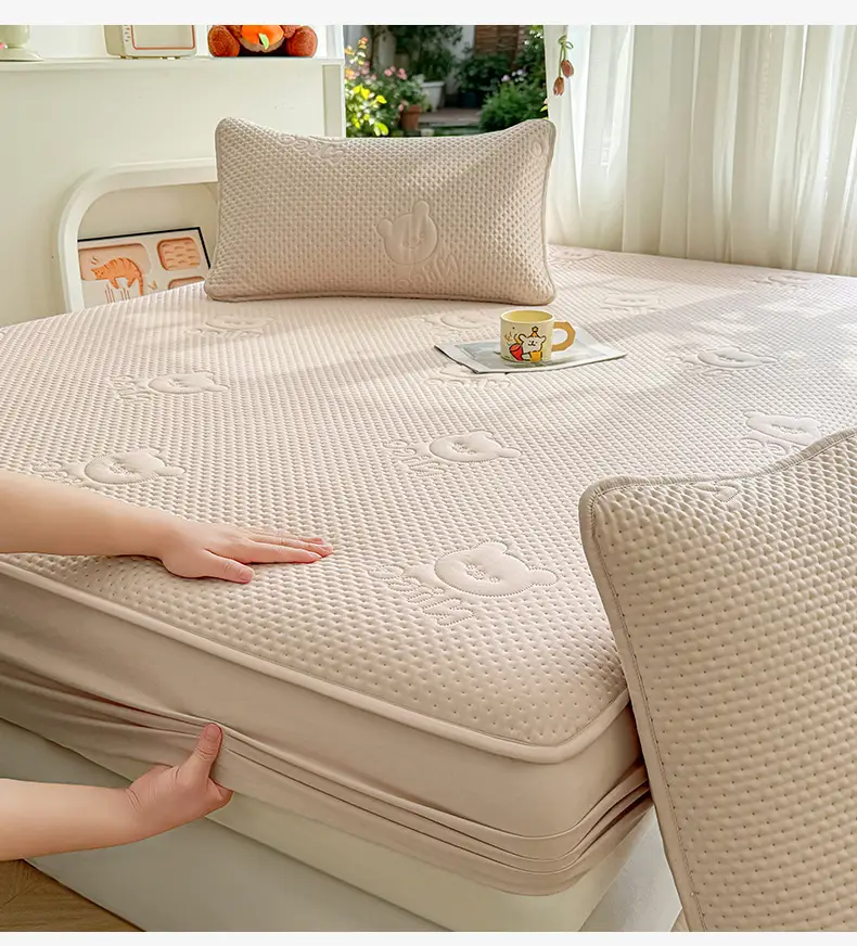 Category a Maternal and Infant Grade Children's Waterproof Urine-Proof Quilted Mattress Cover Three-Piece Set Mattress Protector Fully Enclosed Non-Slip Fitted Sheet — feature 10