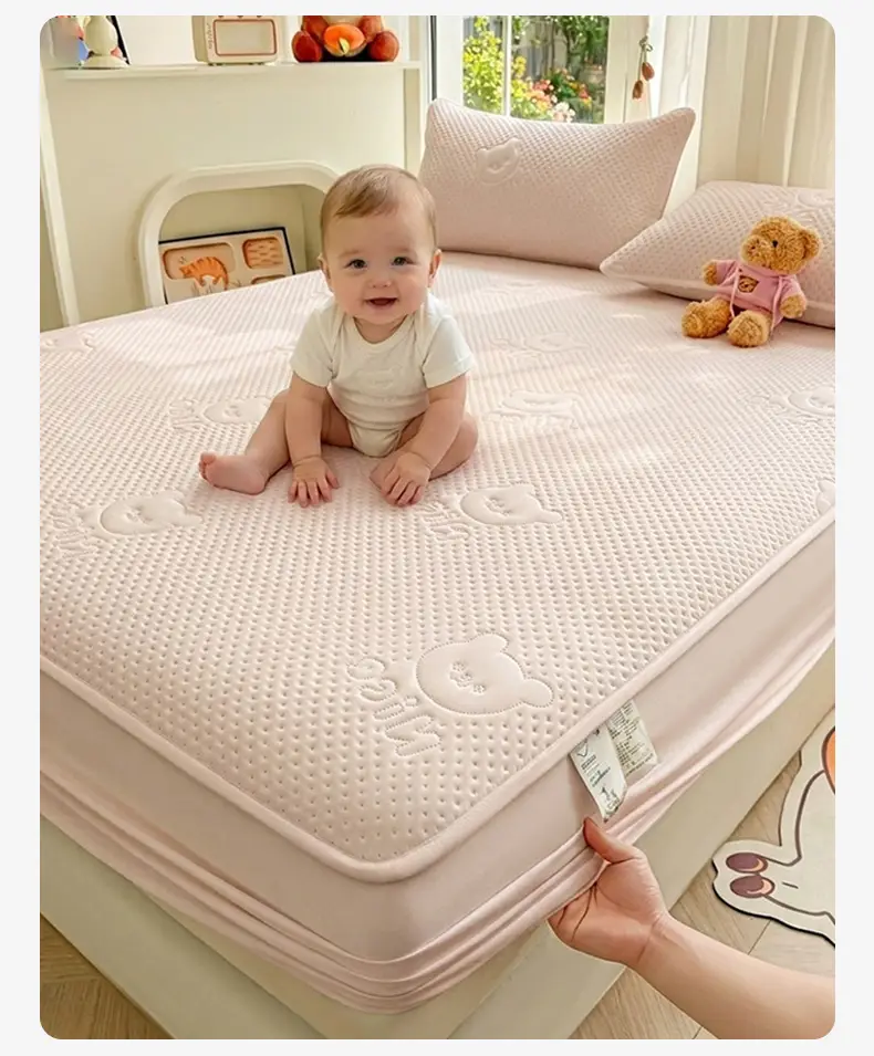 Category a Maternal and Infant Grade Children's Waterproof Urine-Proof Quilted Mattress Cover Three-Piece Set Mattress Protector Fully Enclosed Non-Slip Fitted Sheet — feature 8
