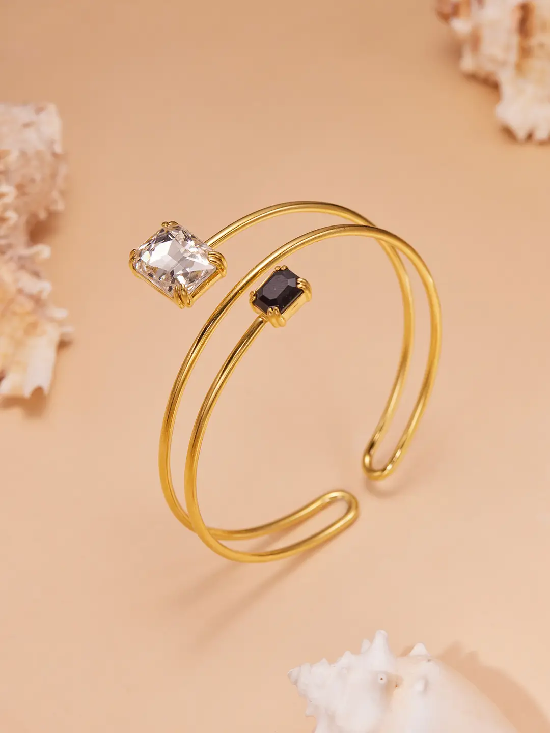 Geometric Paperclip Square Zircon Arm Bracelet, Cross-Border European and American Style, Open Design, Unique and Versatile, Gold-Plated Bracelet — feature 20