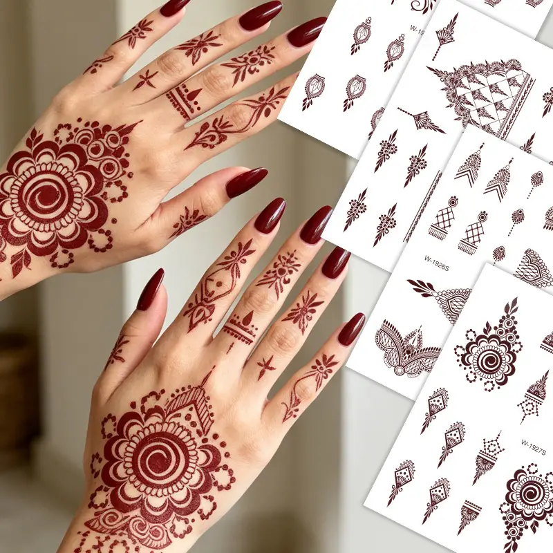Cross-Border Henna Tattoo Stickers Waterproof and Long-Lasting Indian Mehndi Mandala Hand Tattoos for South Asian Weddings Custom-Made