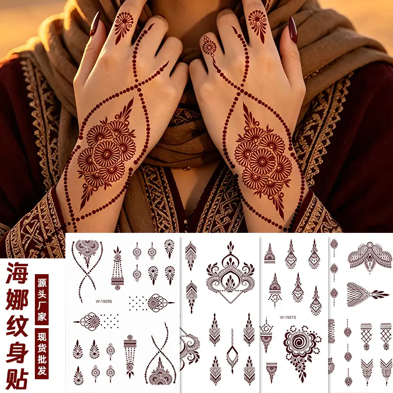 Cross-Border Henna Tattoo Stickers Waterproof and Long-Lasting Indian Mehndi Mandala Hand Tattoos for South Asian Weddings Custom-Made
