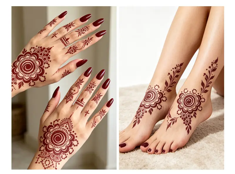 Cross-Border Brown Lace Tattoo Stickers Waterproof Long-Lasting Mandala Flower Indian Henna Wedding Temporary Hand Tattoo — feature 6