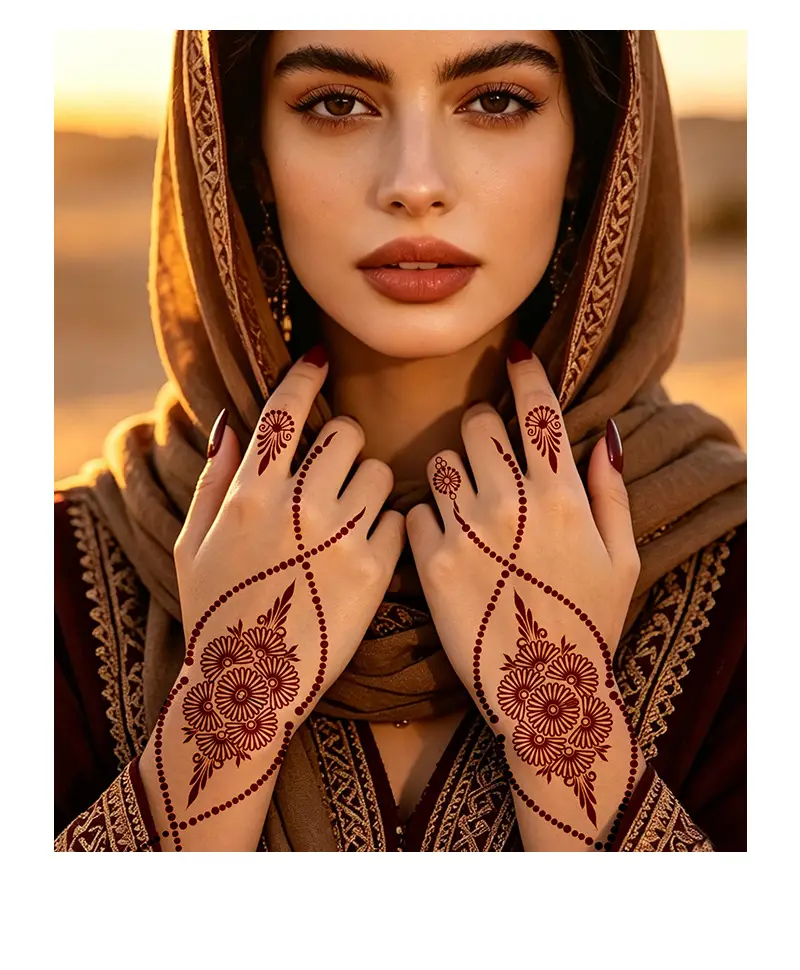 Cross-Border Brown Lace Tattoo Stickers Waterproof Long-Lasting Mandala Flower Indian Henna Wedding Temporary Hand Tattoo — feature 9