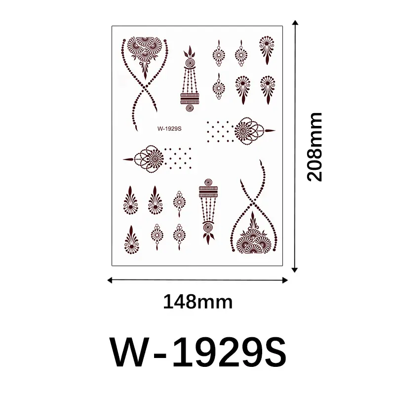Cross-Border Brown Lace Tattoo Stickers Waterproof Long-Lasting Mandala Flower Indian Henna Wedding Temporary Hand Tattoo