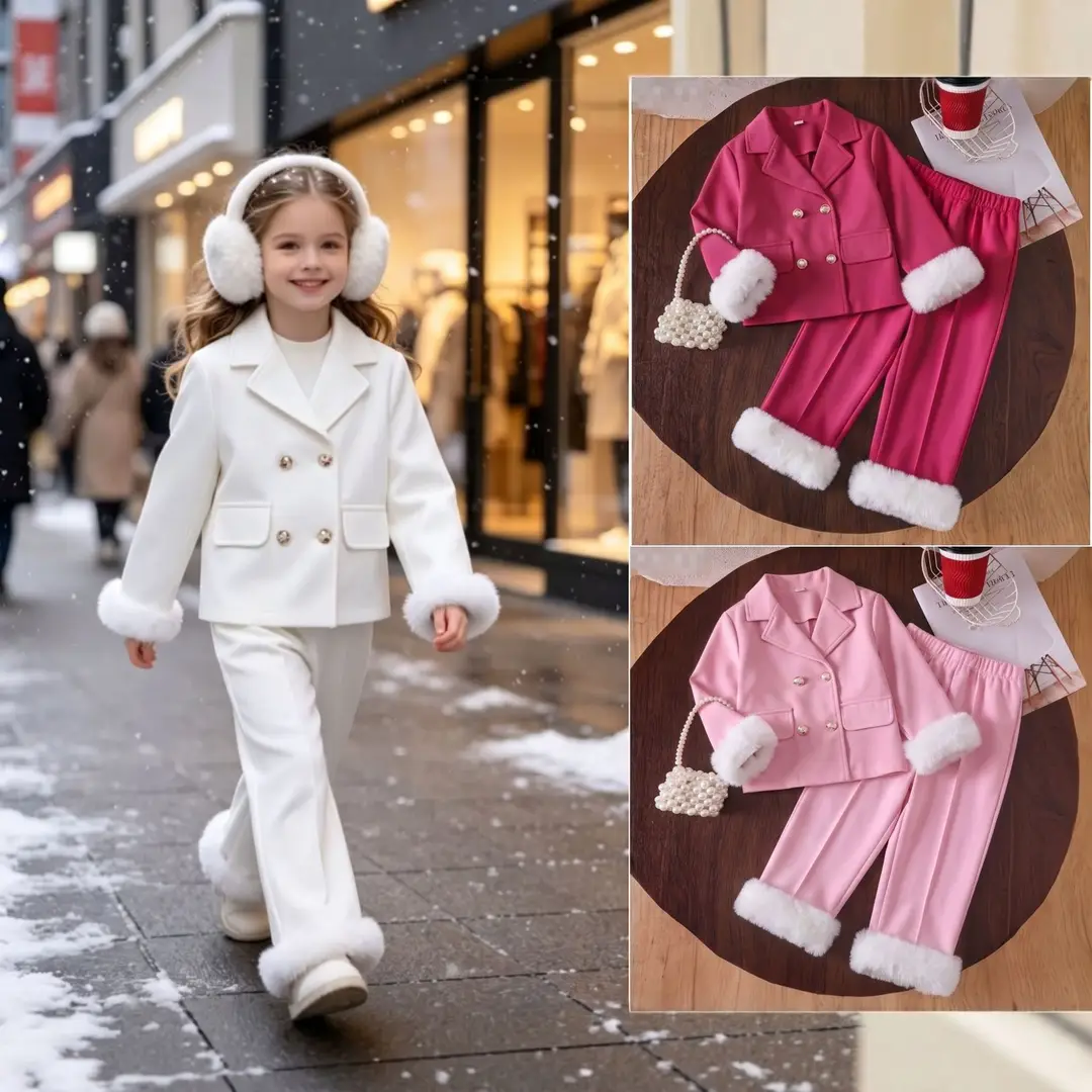2026 Foreign Trade Children's Clothing New Products for Young Girls Spring, Autumn, and Winter Collared Jacket and Long Pants Set - Image 5