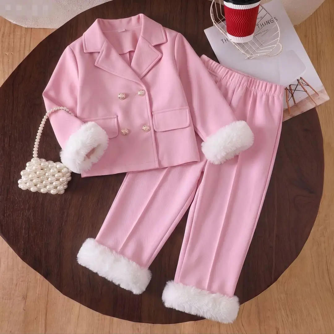 2026 Foreign Trade Children's Clothing New Products for Young Girls Spring, Autumn, and Winter Collared Jacket and Long Pants Set - Image 2