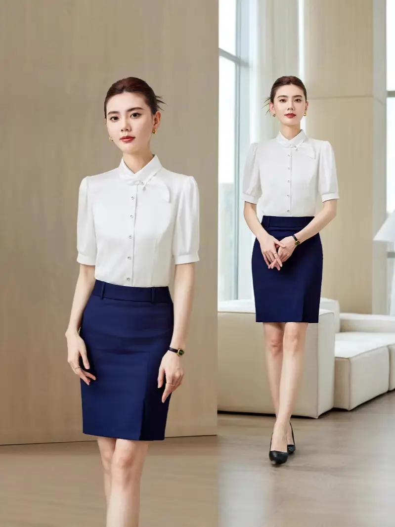 Fashionable Lace-Up Short-Sleeved Satin Shirt for Women, Spring and Summer 2026 New Style Professional Work Shirt, High-End Silk Top
