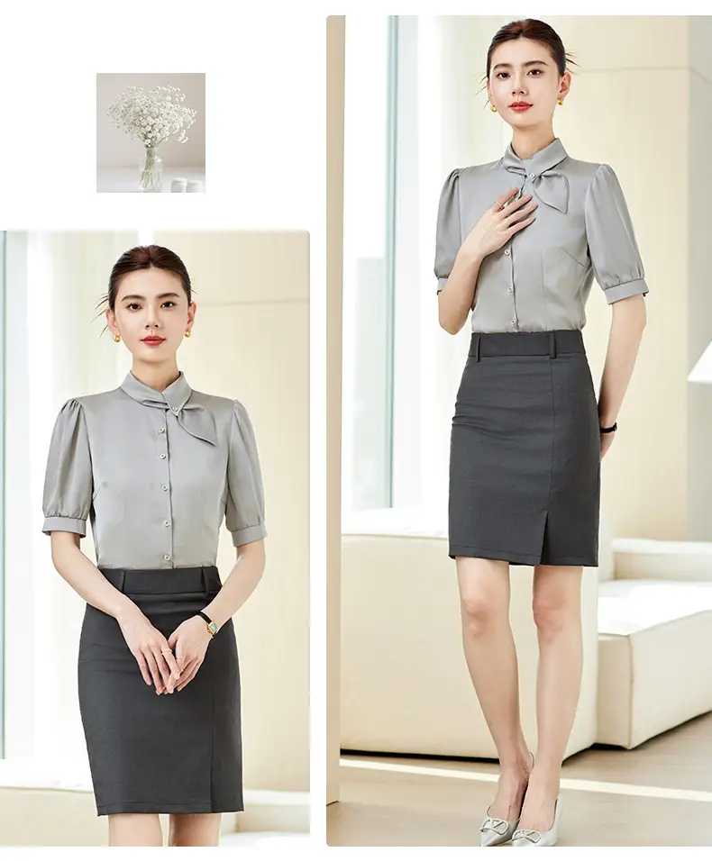 Fashionable Lace-Up Short-Sleeved Satin Shirt for Women, Spring and Summer 2026 New Style Professional Work Shirt, High-End Silk Top — feature 21