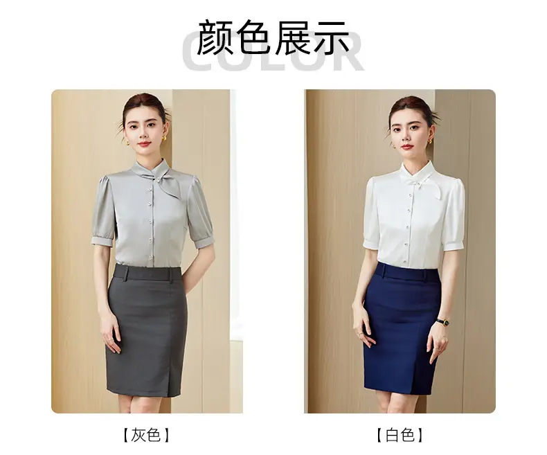 Fashionable Lace-Up Short-Sleeved Satin Shirt for Women, Spring and Summer 2026 New Style Professional Work Shirt, High-End Silk Top — feature 9