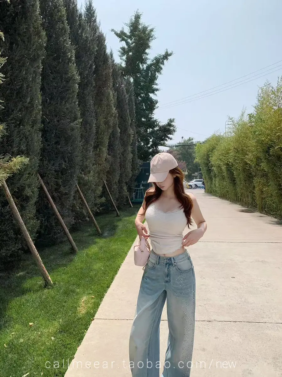 In-Stock 210g Fine Cotton Spliced Design Waist-Cinching Slimming Lace Short-Sleeve T-Shirt for Women, Summer Spicy Girl Style, Short Pure Desire Style — feature 11