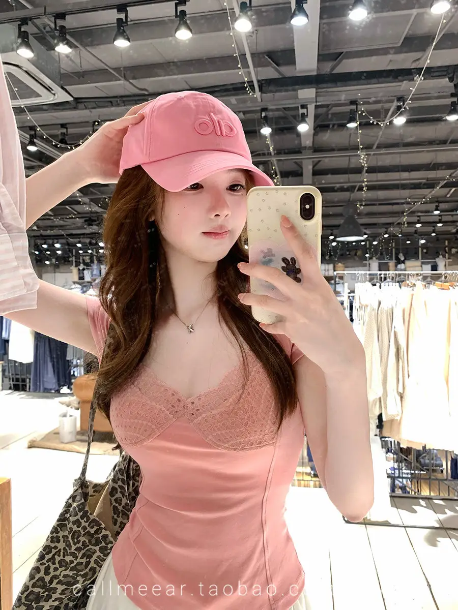 In-Stock 210g Fine Cotton Spliced Design Waist-Cinching Slimming Lace Short-Sleeve T-Shirt for Women, Summer Spicy Girl Style, Short Pure Desire Style — feature 16