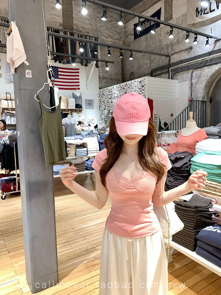 In-Stock 210g Fine Cotton Spliced Design Waist-Cinching Slimming Lace Short-Sleeve T-Shirt for Women, Summer Spicy Girl Style, Short Pure Desire Style — feature 21