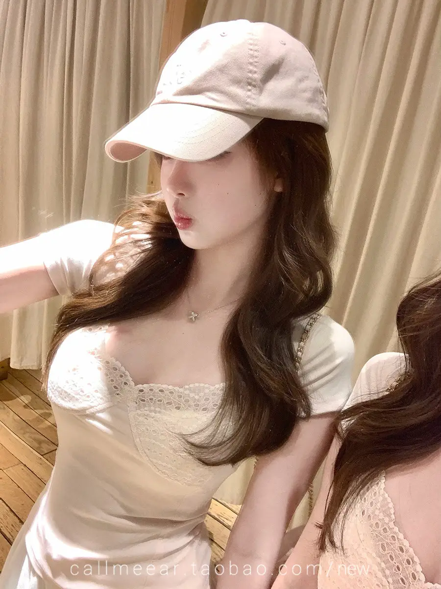 In-Stock 210g Fine Cotton Spliced Design Waist-Cinching Slimming Lace Short-Sleeve T-Shirt for Women, Summer Spicy Girl Style, Short Pure Desire Style — feature 22