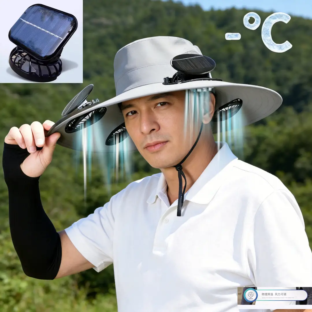 Solar-Powered Three-Fan Sun Hat, Summer Outdoor Fishing Sun Protection Hat, Rechargeable Cooling Fisherman's Hat