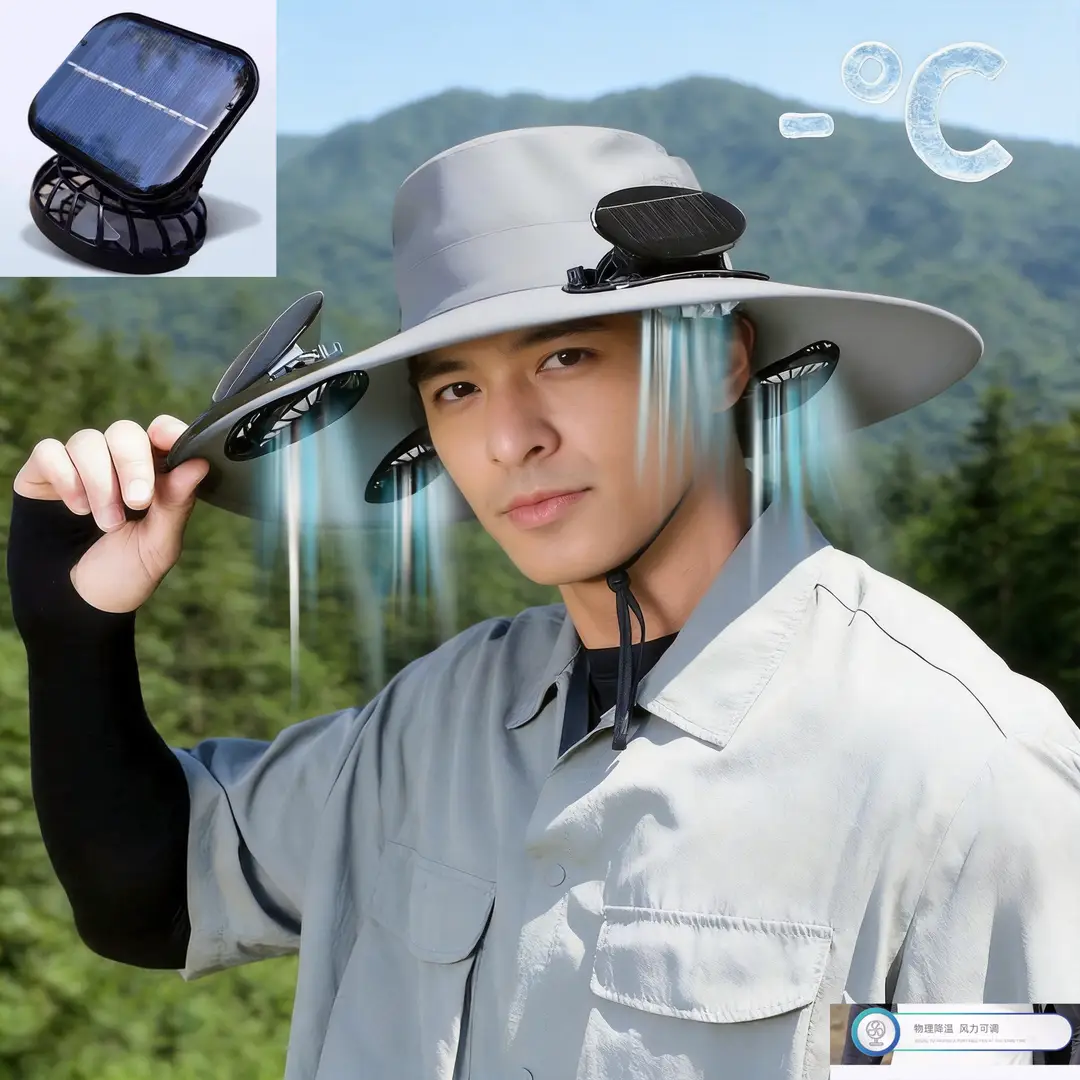 Solar-Powered Three-Fan Sun Hat, Summer Outdoor Fishing Sun Protection Hat, Rechargeable Cooling Fisherman's Hat — feature 3