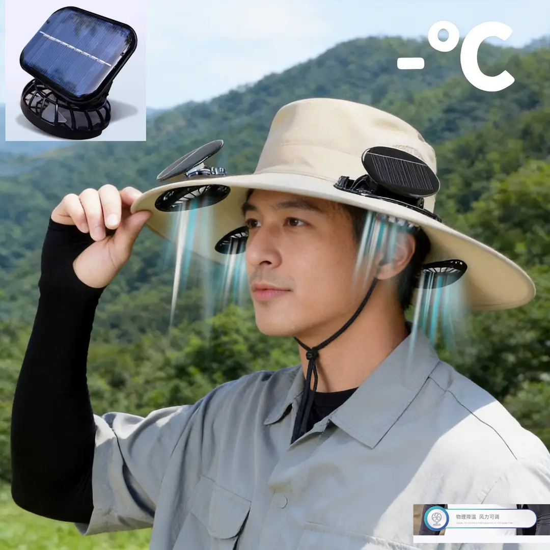 Solar-Powered Three-Fan Sun Hat, Summer Outdoor Fishing Sun Protection Hat, Rechargeable Cooling Fisherman's Hat — feature 5