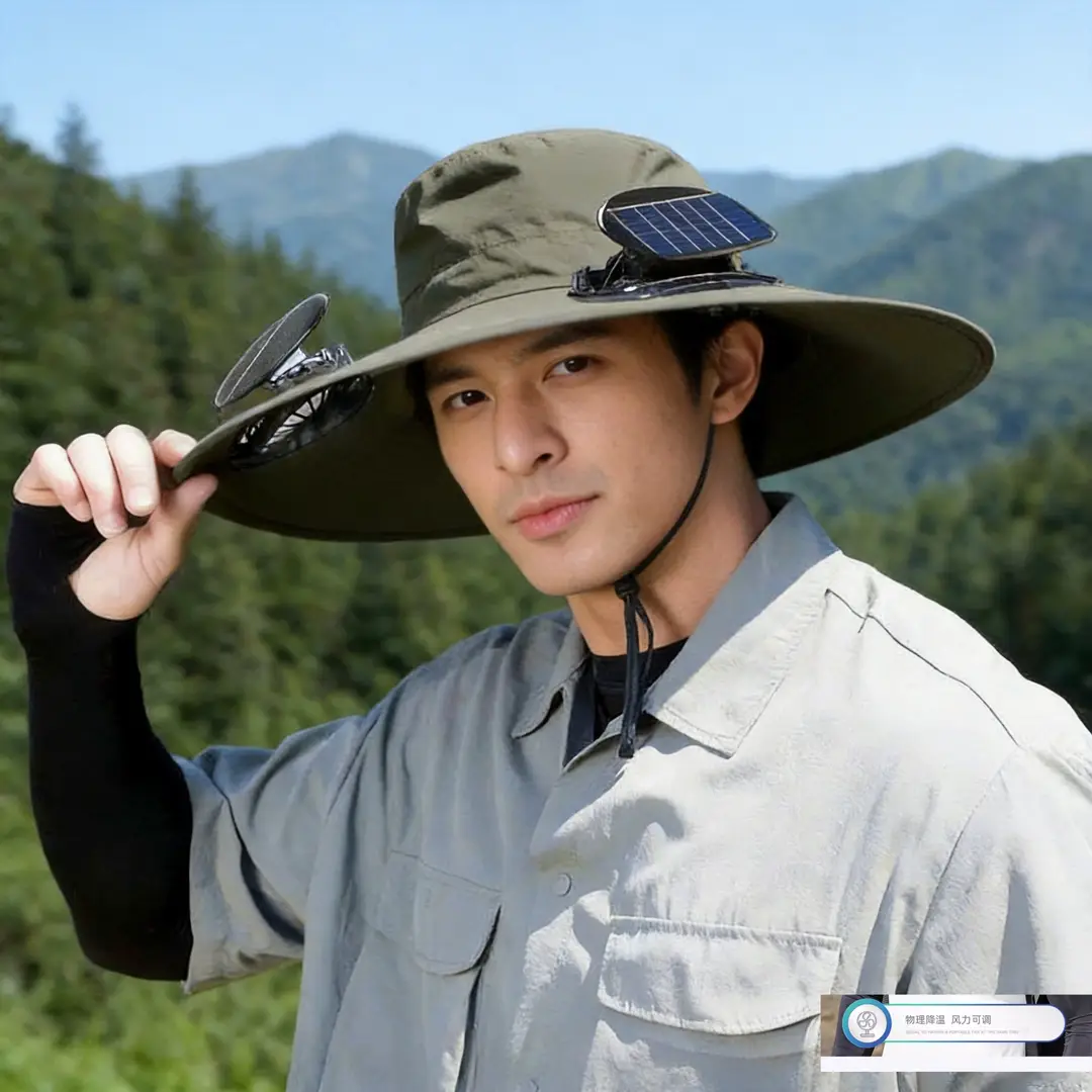 Solar-Powered Three-Fan Sun Hat, Summer Outdoor Fishing Sun Protection Hat, Rechargeable Cooling Fisherman's Hat — feature 6