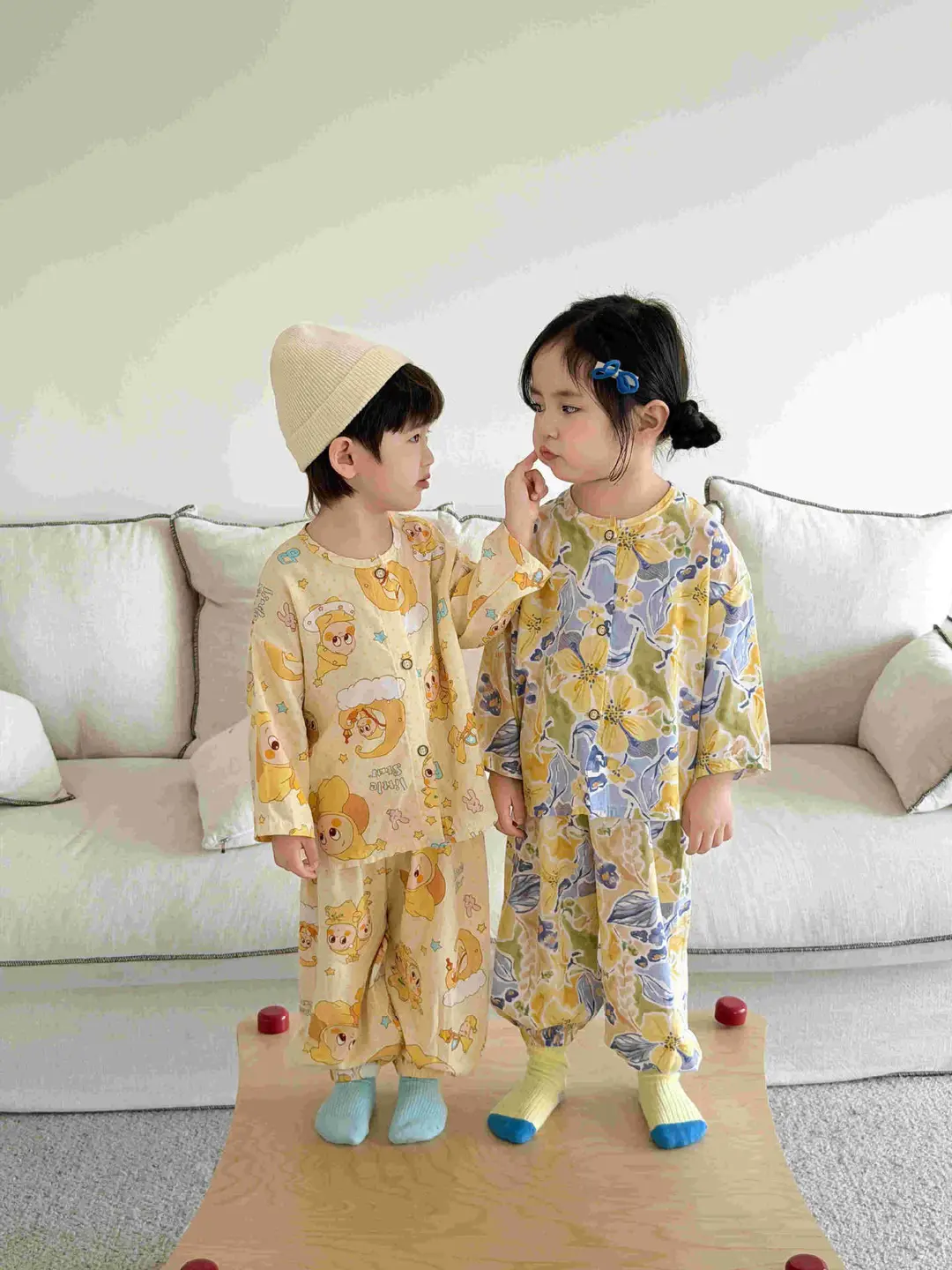 Children's Cotton Silk Home Clothes, Boys' and Girls' Artificial Cotton Pajamas Set, Boys' and Girls' Cardigan Cotton Silk Air-Conditioning Clothes Pajamas — feature 1