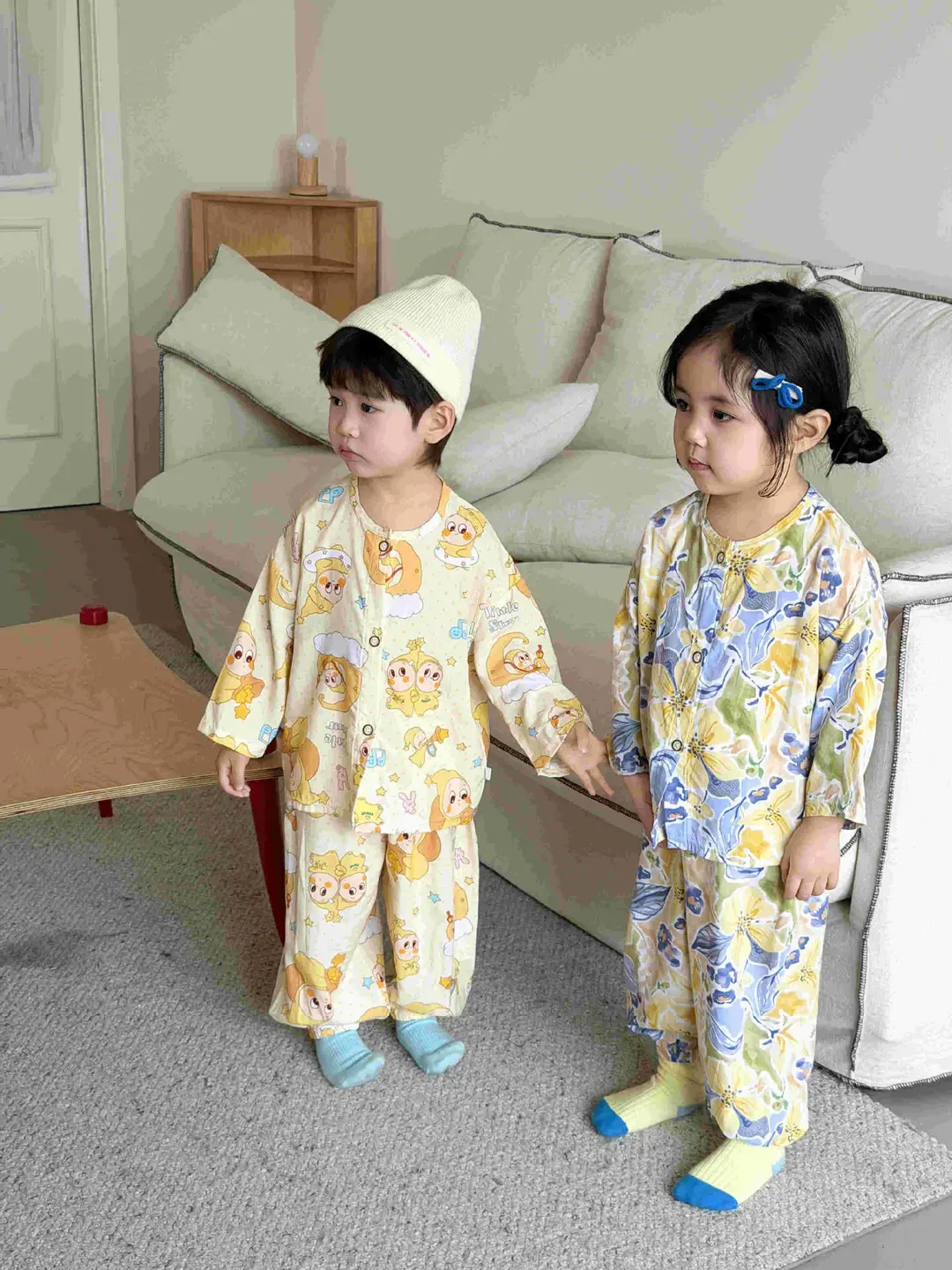 Children's Cotton Silk Home Clothes, Boys' and Girls' Artificial Cotton Pajamas Set, Boys' and Girls' Cardigan Cotton Silk Air-Conditioning Clothes Pajamas — feature 2