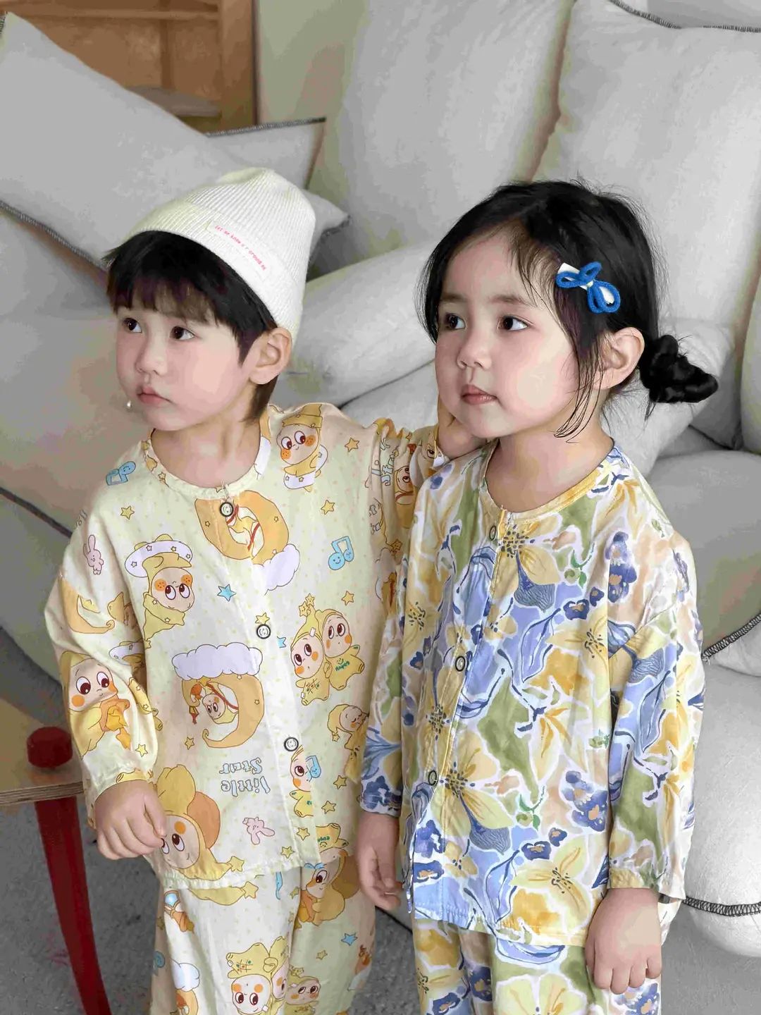 Children's Cotton Silk Home Clothes, Boys' and Girls' Artificial Cotton Pajamas Set, Boys' and Girls' Cardigan Cotton Silk Air-Conditioning Clothes Pajamas — feature 3