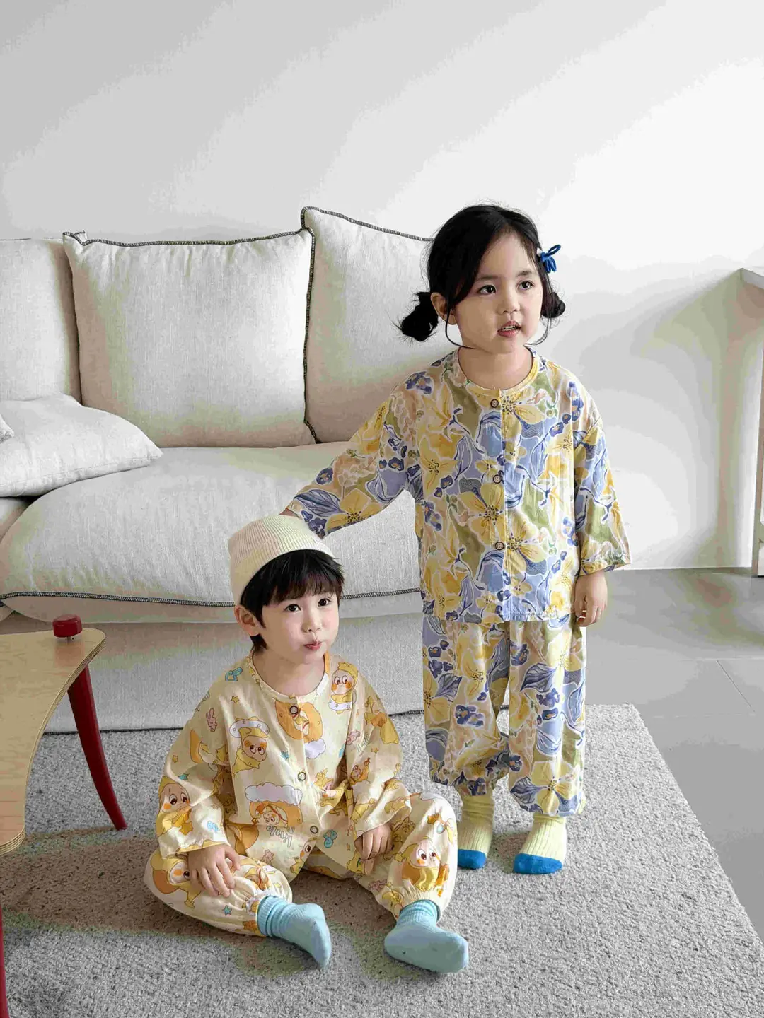 Children's Cotton Silk Home Clothes, Boys' and Girls' Artificial Cotton Pajamas Set, Boys' and Girls' Cardigan Cotton Silk Air-Conditioning Clothes Pajamas — feature 4