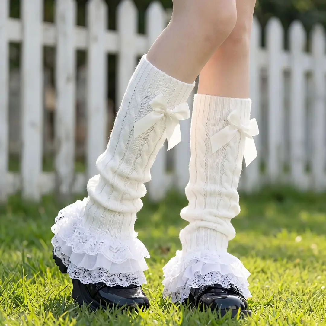 Lolita Layered Socks for Women, White Multi-Layered Ruffled Bow Socks, Japanese Style Girl Calf Socks, Small Batch Mix Wholesale - Image 6