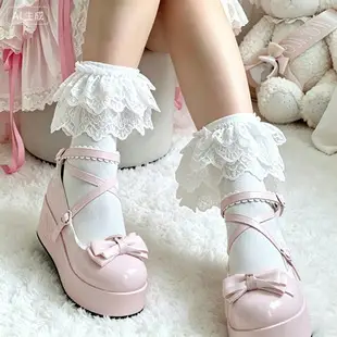 Lolita Layered Socks for Women, White Multi-Layered Ruffled Bow Socks, Japanese Style Girl Calf Socks, Small Batch Mix Wholesale — feature 13