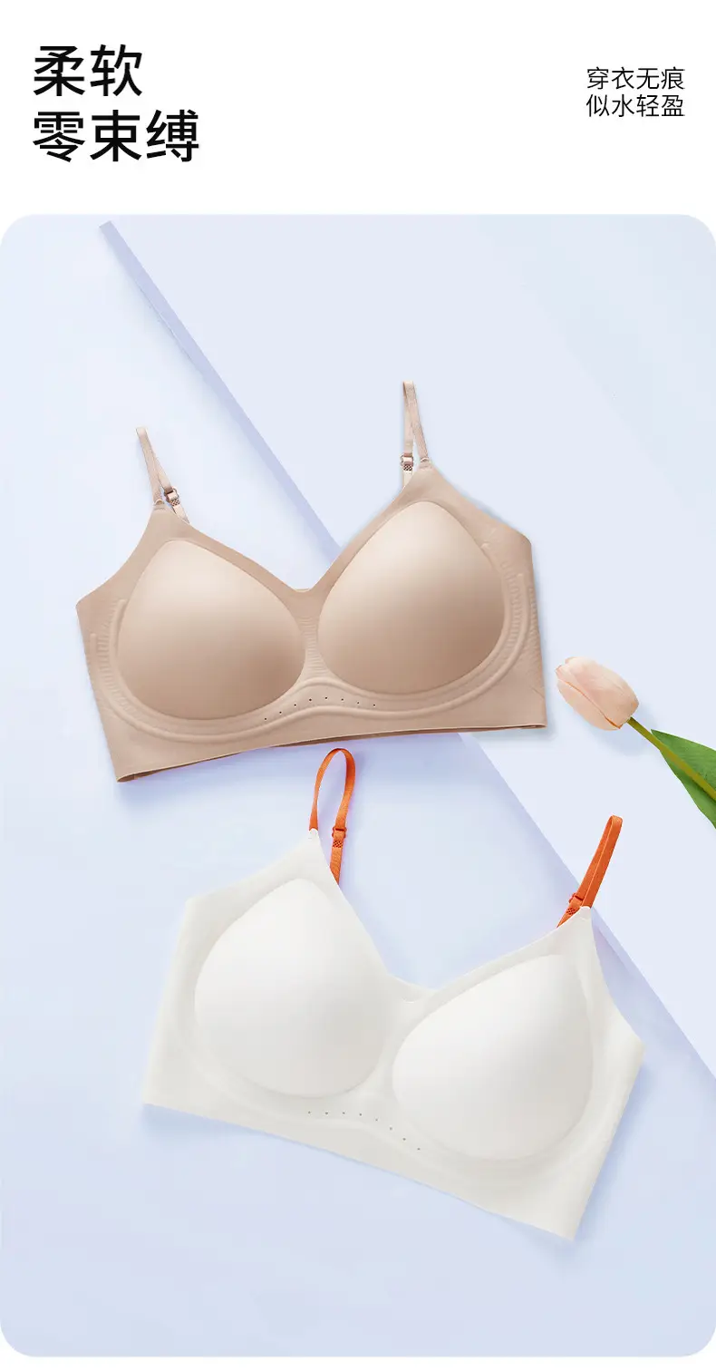 Summer Cool and Breathable Jelly Strip Seamless Bra with Fixed Cups, Gathers and Supports Side Breasts, Wireless, Age-Reducing Young Women's Underwear — feature 14
