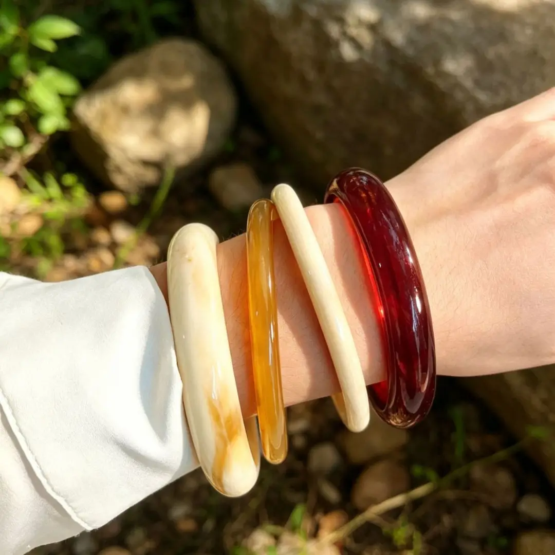 European and American Style Round Acrylic Bracelet, Unique Minimalist Design, Trendy Versatile Wristband, Light Luxury High-End Feel, Women's Jewelry
