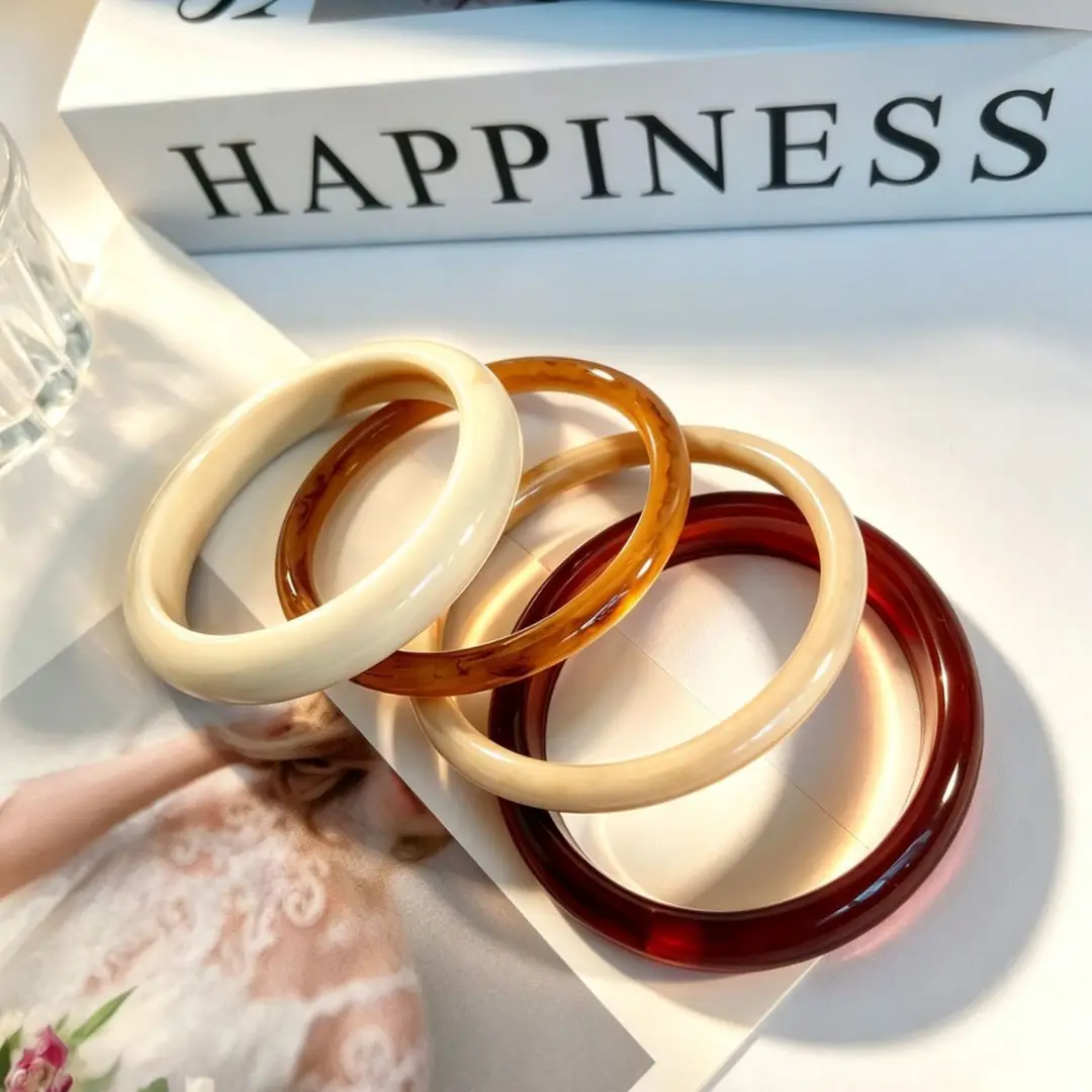 European and American Style Round Acrylic Bracelet, Unique Minimalist Design, Trendy Versatile Wristband, Light Luxury High-End Feel, Women's Jewelry