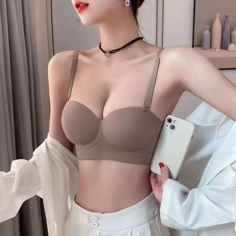 Half-Cup Bra for Women with Small Busts, Strapless, Thickened, Gathers and Enhances Appearance, Prevents Side Breast Sagging, Wireless Bra — feature 1