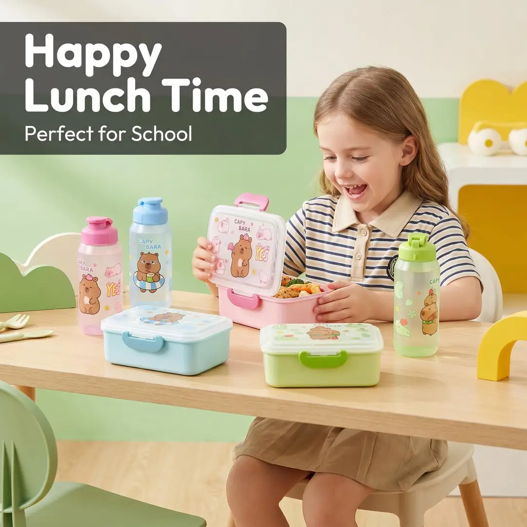 Capybara Lunch Box and Water Cup Set for Students and Office Workers, Large Capacity Double-Layer Lunch Box, High Transparency Cartoon Lunch Box — feature 3