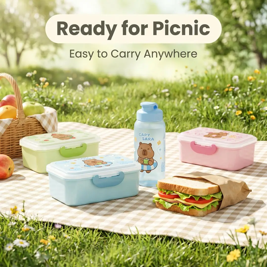 Capybara Lunch Box and Water Cup Set for Students and Office Workers, Large Capacity Double-Layer Lunch Box, High Transparency Cartoon Lunch Box — feature 4