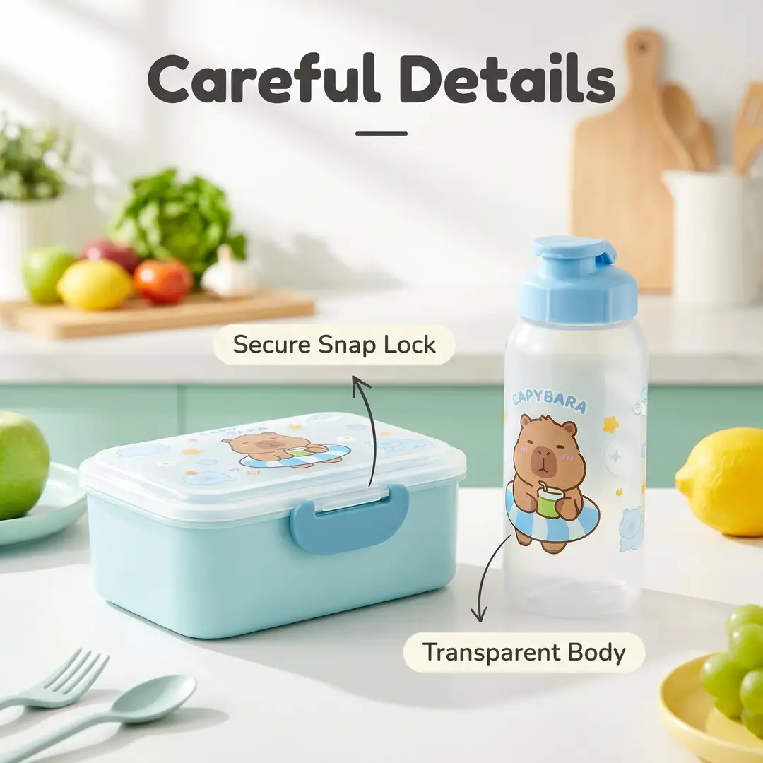 Capybara Lunch Box and Water Cup Set for Students and Office Workers, Large Capacity Double-Layer Lunch Box, High Transparency Cartoon Lunch Box — feature 7